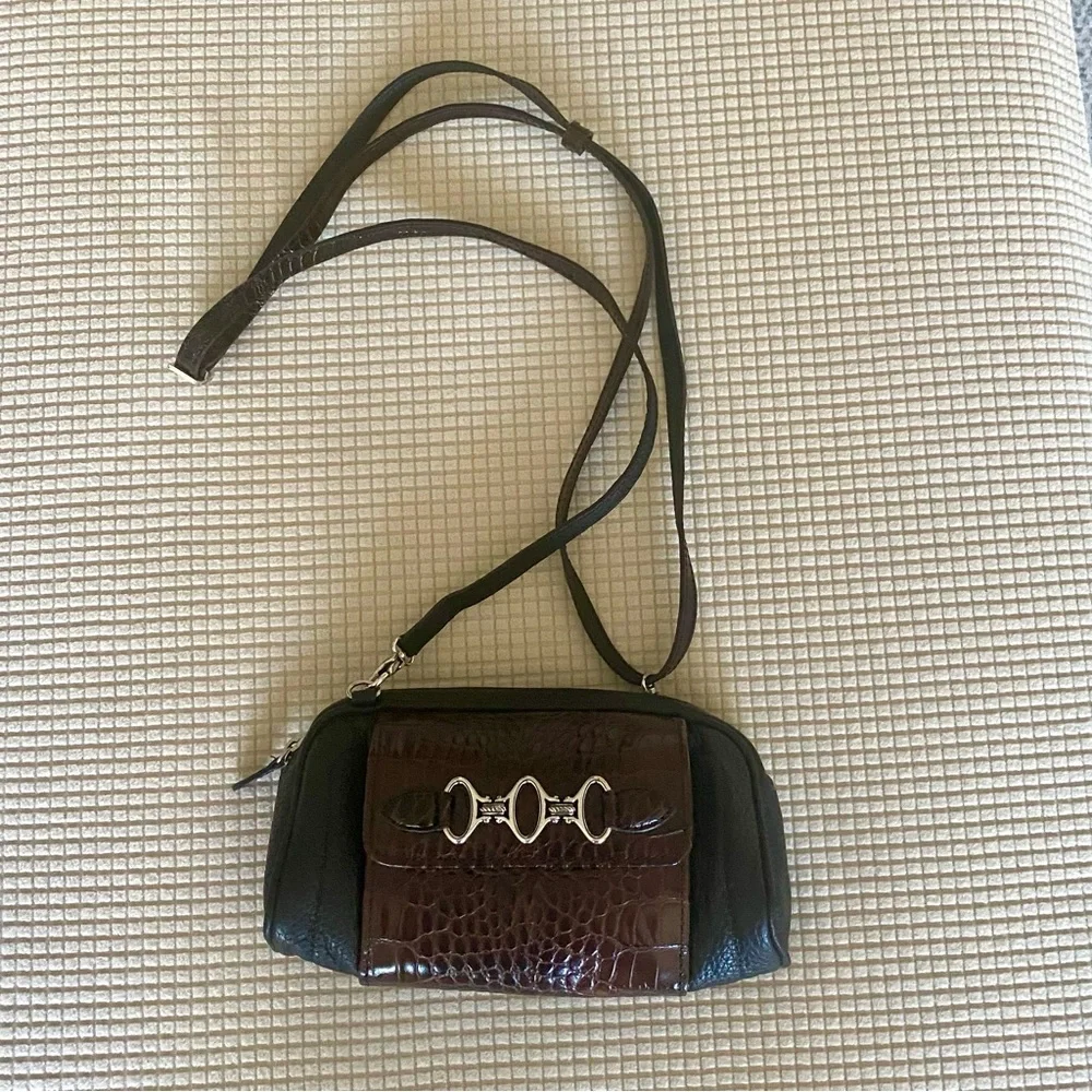Brighton Black and Brown Croc-Embossed Crossbody